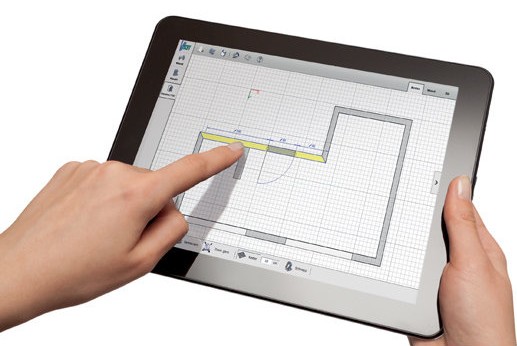 3D-ontwerp | Voorbereiding | Services | Jan Groen Tegels | Tablet met plattegrond woonruimte in Visoft